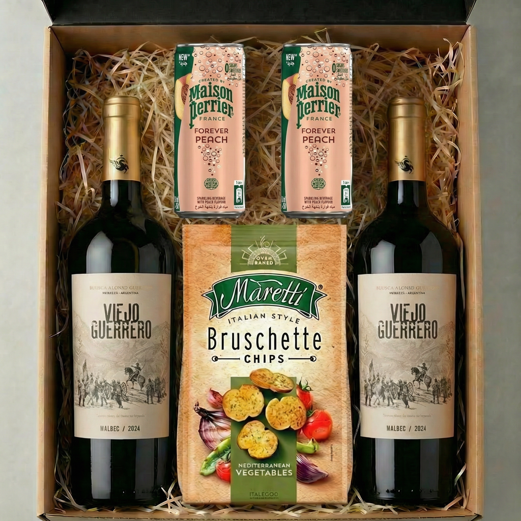 Combo Sodeado – 750 ml Viejo Guerrero x2 + Perrier Durazno x2 + Maretti Vegetales (Regalos)