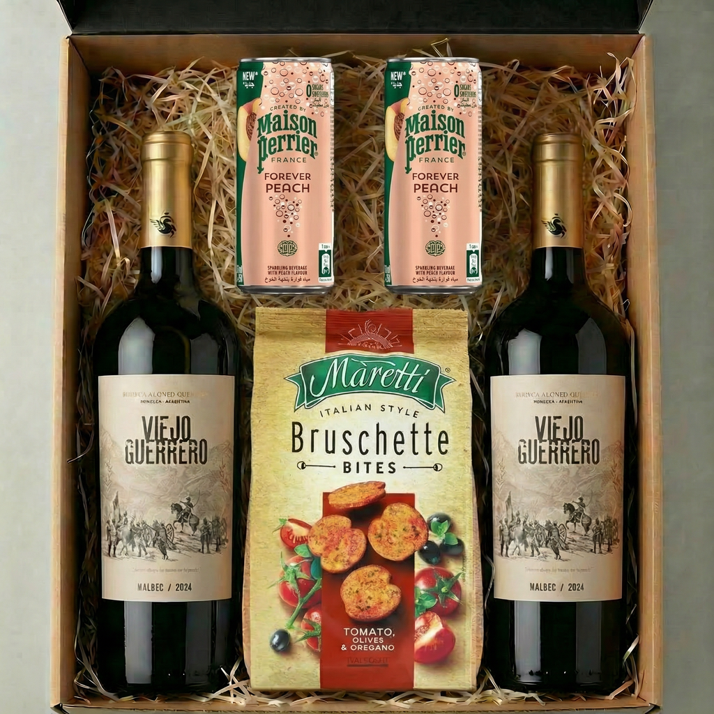 Combo Sodeado – 750 ml Viejo Guerrero x2 + Perrier Durazno x2 + Maretti Tomate (Regalos)